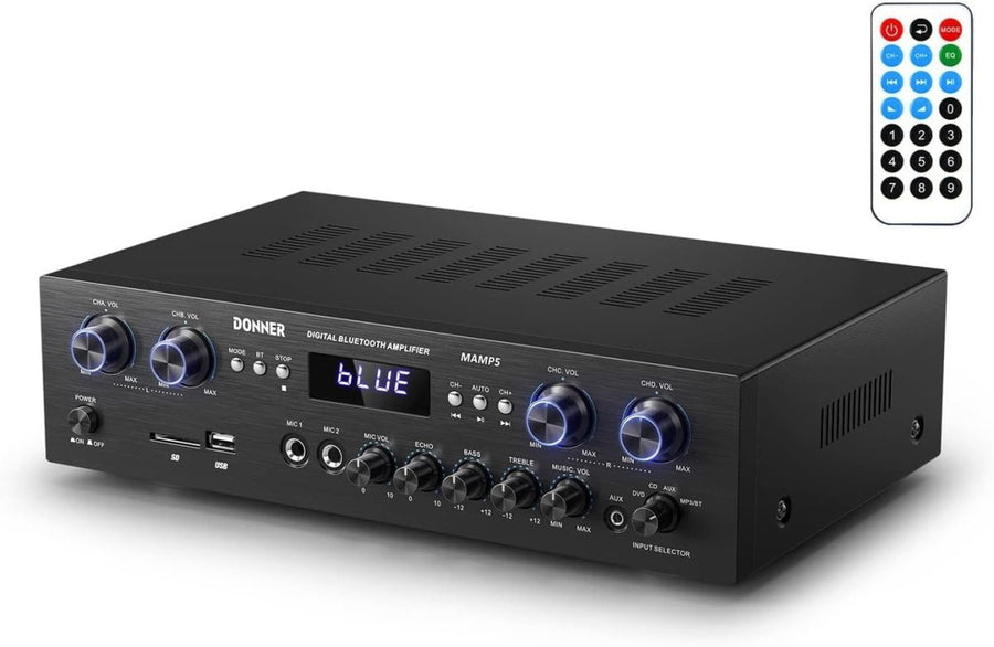 440W Bluetooth 5.0 Stereo Amplifier Black 4 Channel USB SD FM - Kwikley