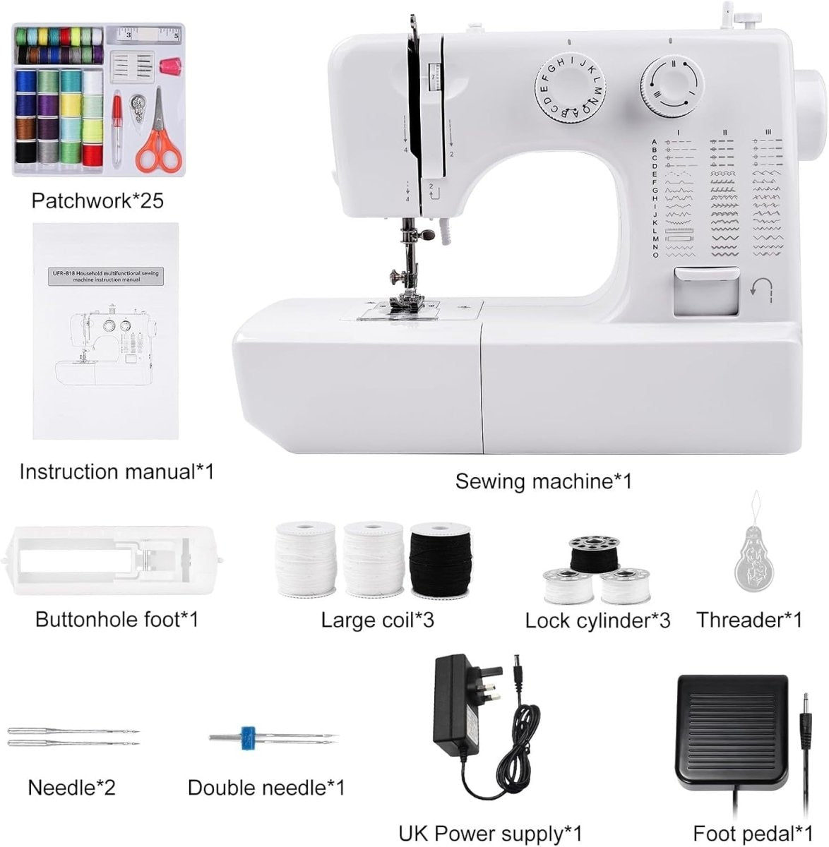 45 Stitch Mini Sewing Machine Double Needle 42pc Kit Beginner Electric - Kwikley