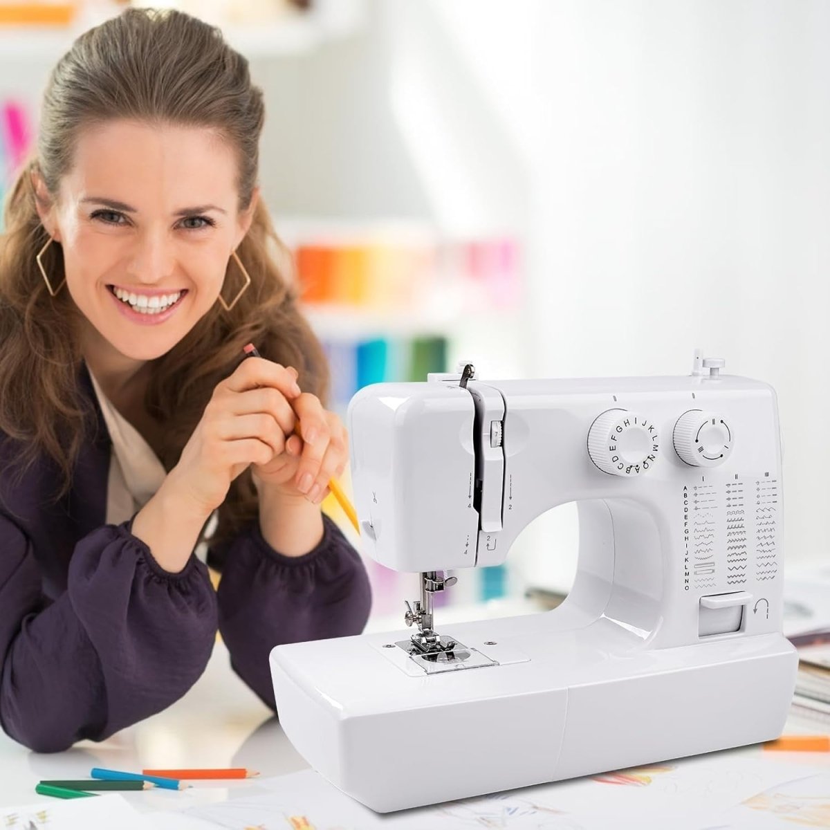 45 Stitch Mini Sewing Machine Electric Free Arm Pedal 42pc Sewing Kit - Kwikley
