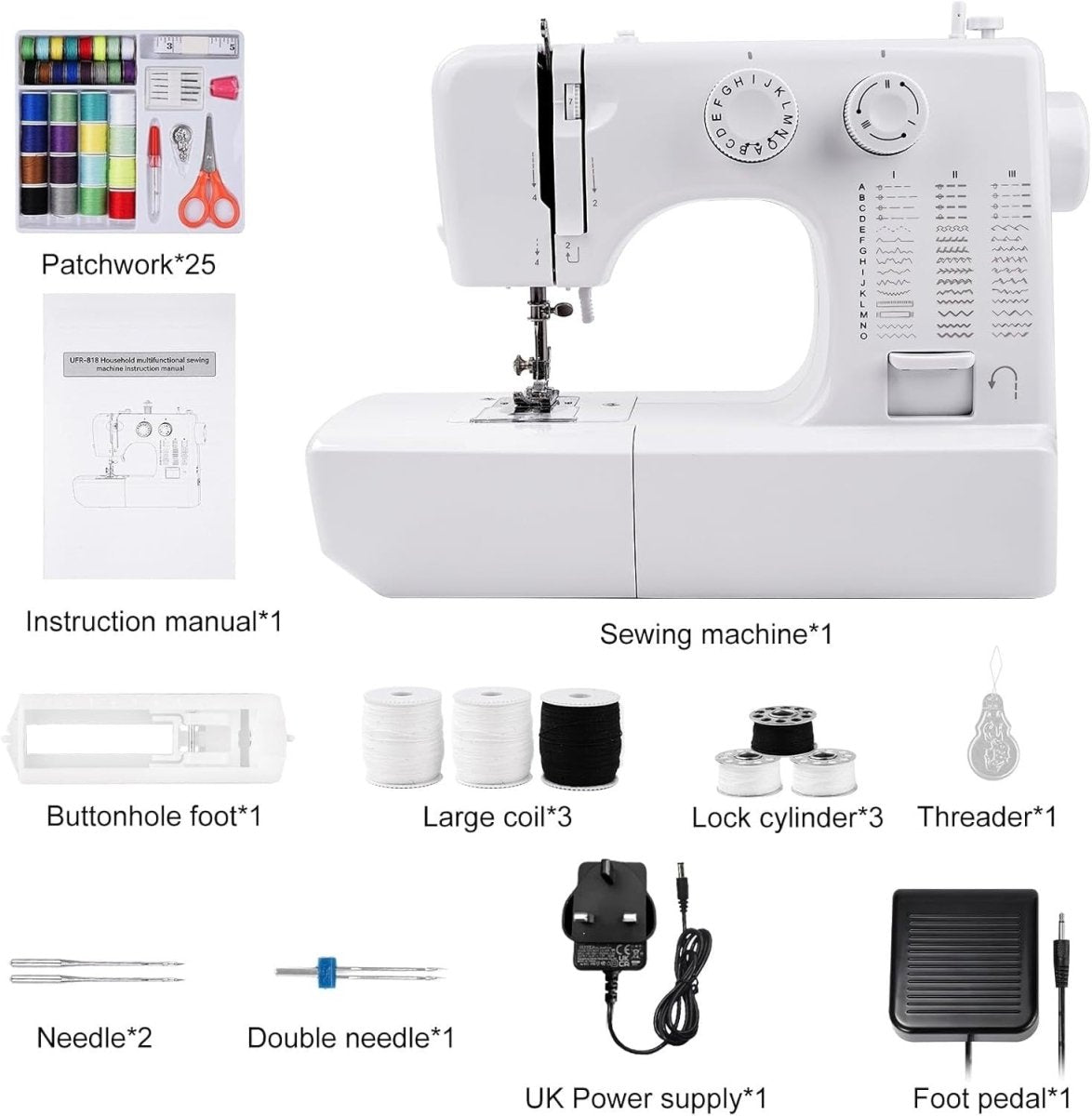 45 Stitch Mini Sewing Machine Electric Free Arm Pedal 42pc Sewing Kit - Kwikley