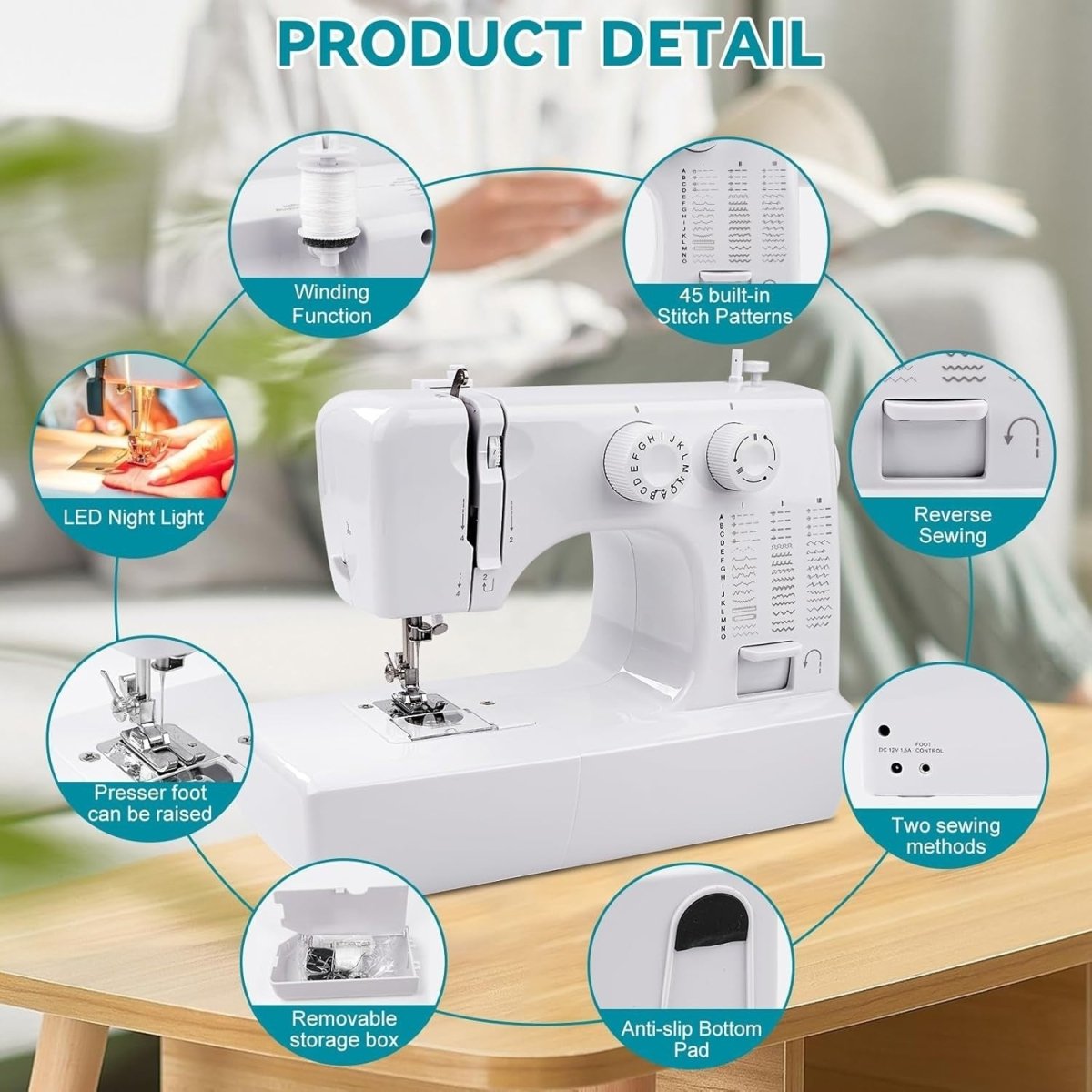 45 Stitch Mini Sewing Machine Electric Free Arm Pedal 42pc Sewing Kit - Kwikley