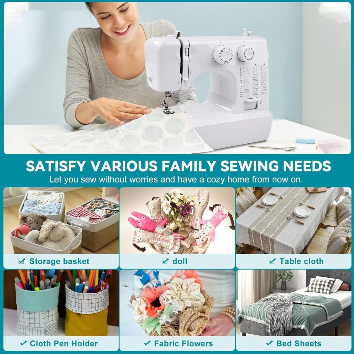 45 Stitch Mini Sewing Machine Electric Free Arm Pedal 42pc Sewing Kit - Kwikley
