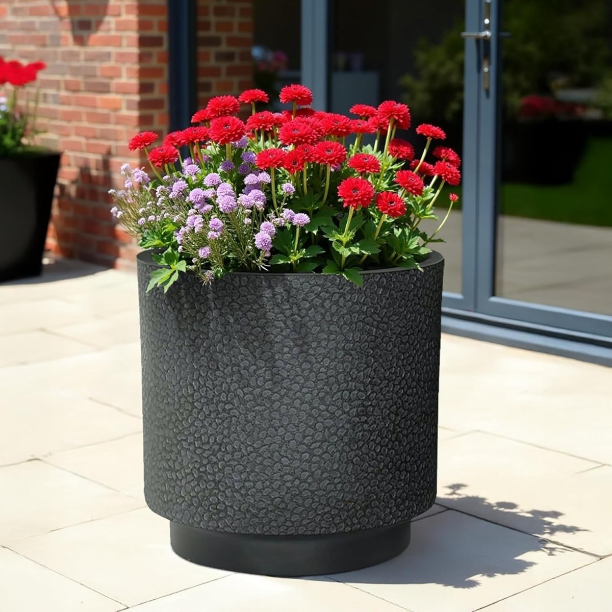 45cm Round Planter Black Stone Effect Large Outdoor Plant Pot - Kwikley