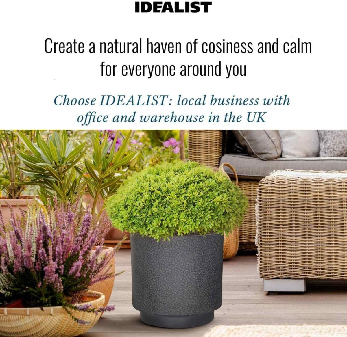 45cm Round Planter Black Stone Effect Large Outdoor Plant Pot - Kwikley