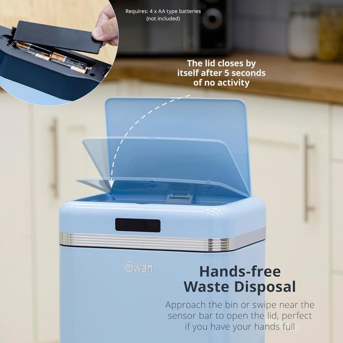 45L Sensor Kitchen Bin Infrared Touchless Square Blue - Kwikley