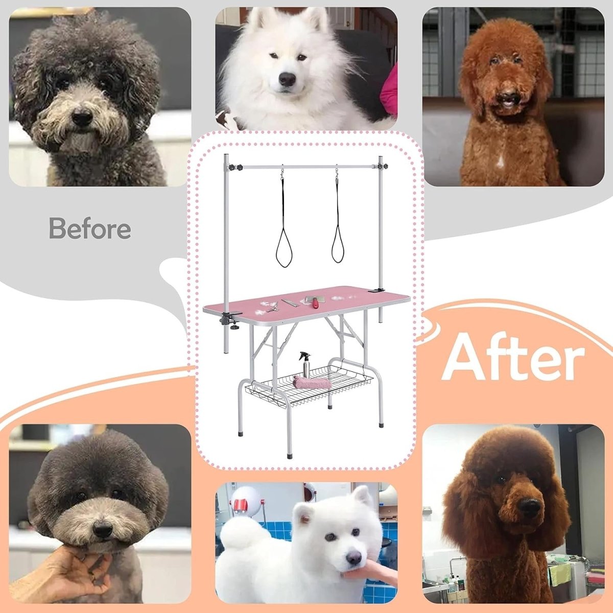46" Dog Grooming Table Adjustable Height Heavy Duty Non Slip w Basket - Kwikley