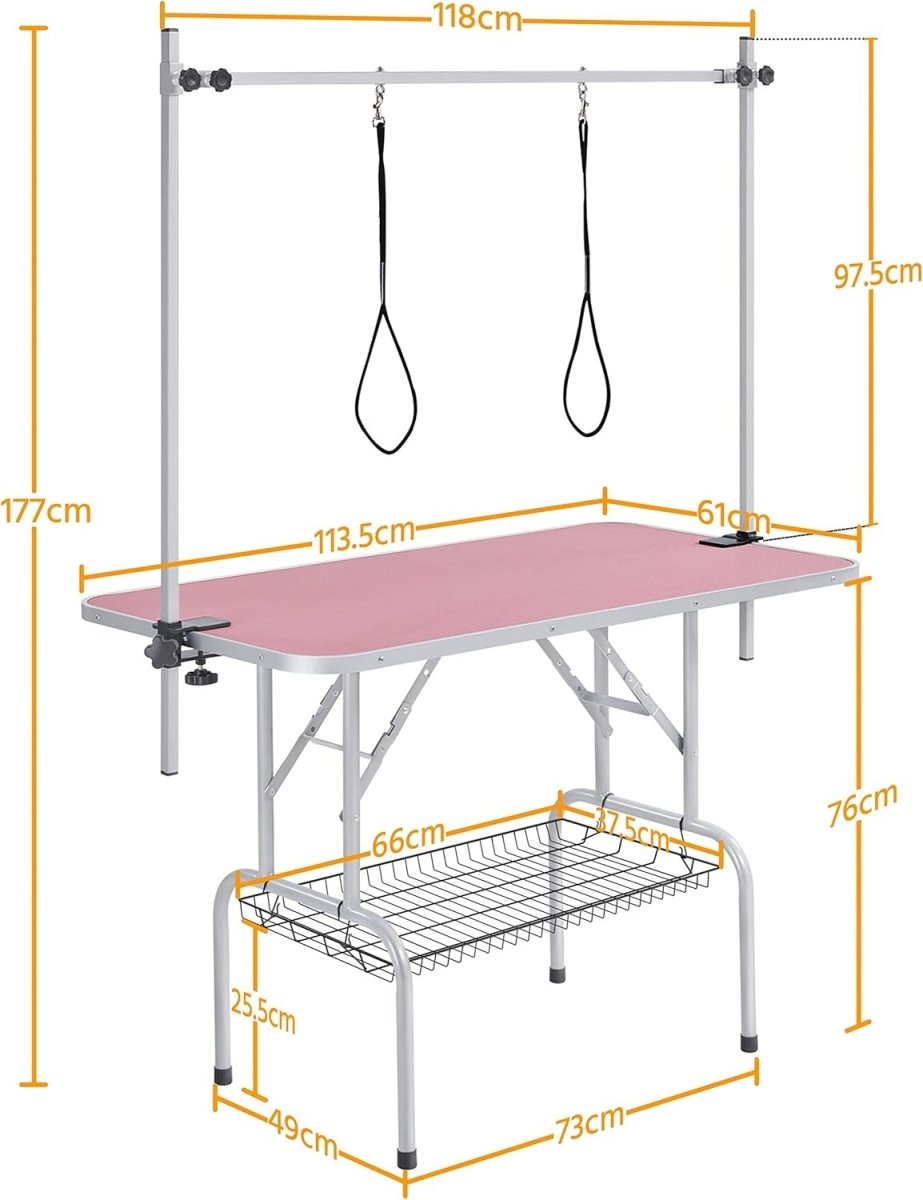 46" Dog Grooming Table Adjustable Height Heavy Duty Non Slip w Basket - Kwikley