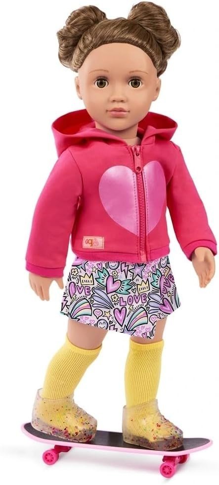 46cm Fashion Doll Skate Outfit Pink Hoodie Skateboard Accessories - Kwikley