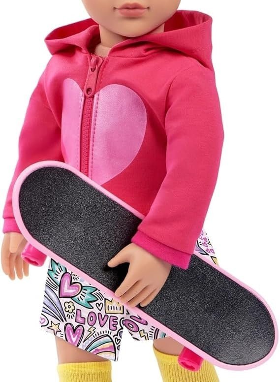 46cm Fashion Doll Skate Outfit Pink Hoodie Skateboard Accessories - Kwikley