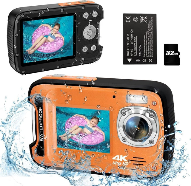 4K 48MP Waterproof Digital Camera 17FT Underwater Dual Screen 18X Zoom