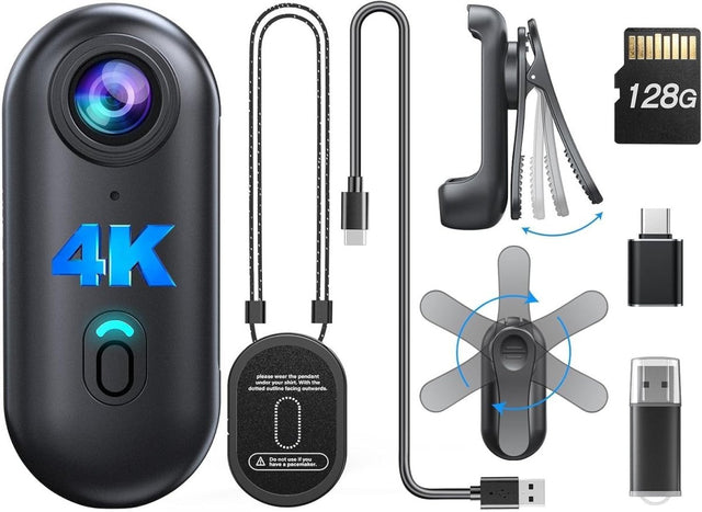 4K Mini Body Camera 128GB Wearable Cam Magnetic Clip 120Min Recording