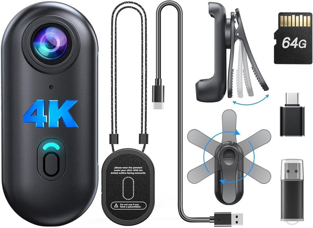 4K Mini Body Camera 64GB Wearable Action Cam Magnetic Clip Portable