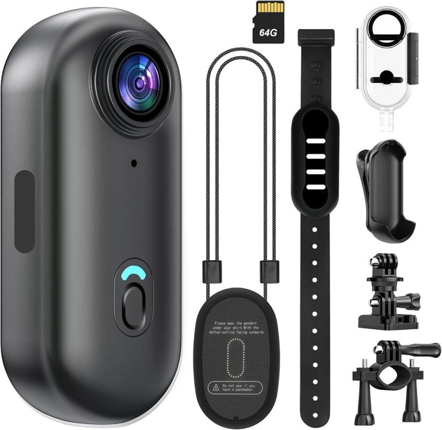 4K Mini POV Camera WiFi Body Cam Waterproof Action Cam 64GB Wide Angle