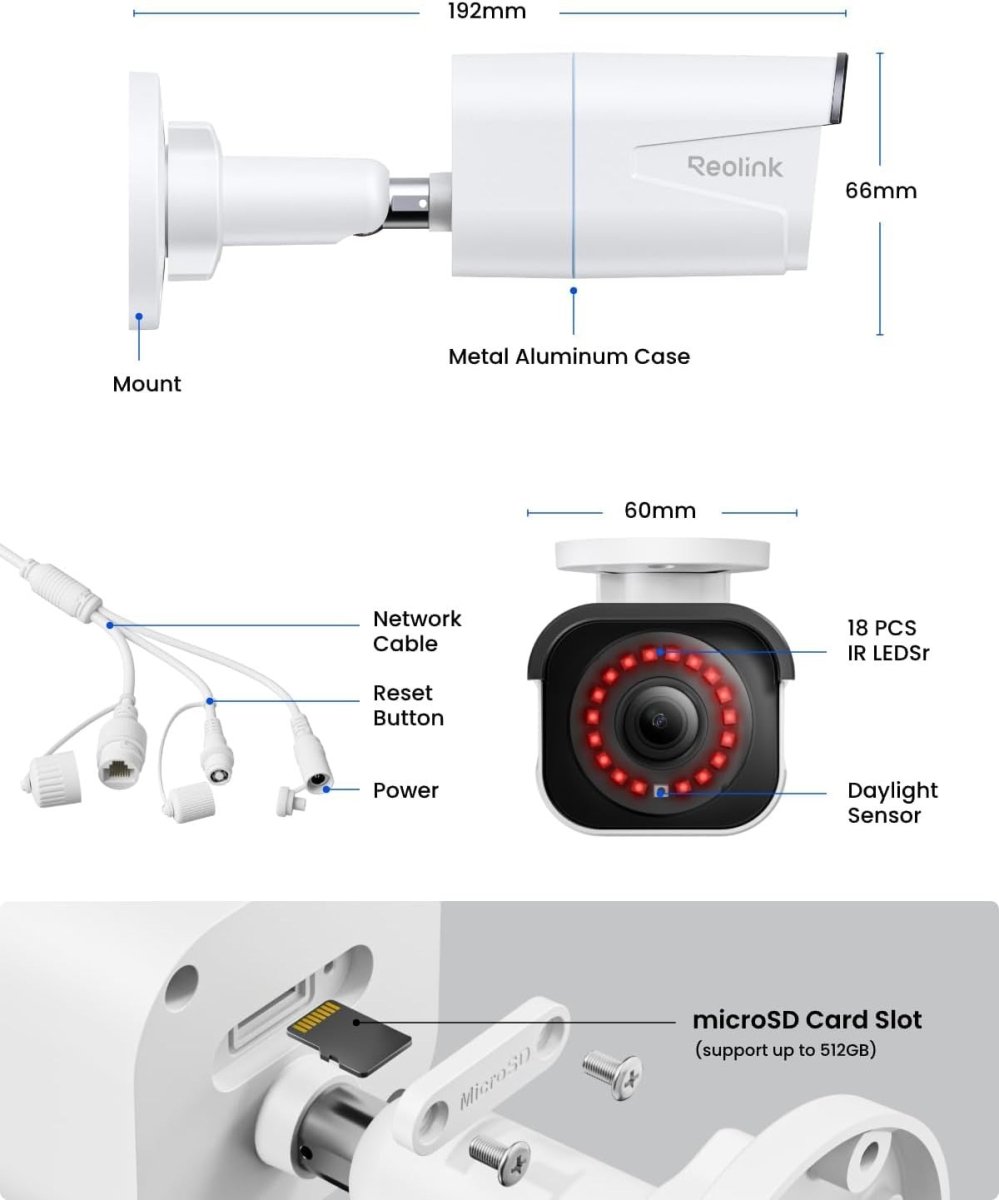 4K PoE Security Camera 8MP AI Human Vehicle Detection IP66 Audio - Kwikley