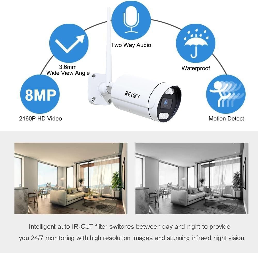 4K Wireless CCTV Camera System 2TB NVR 4 Outdoor Cameras 2 Way Audio - Kwikley