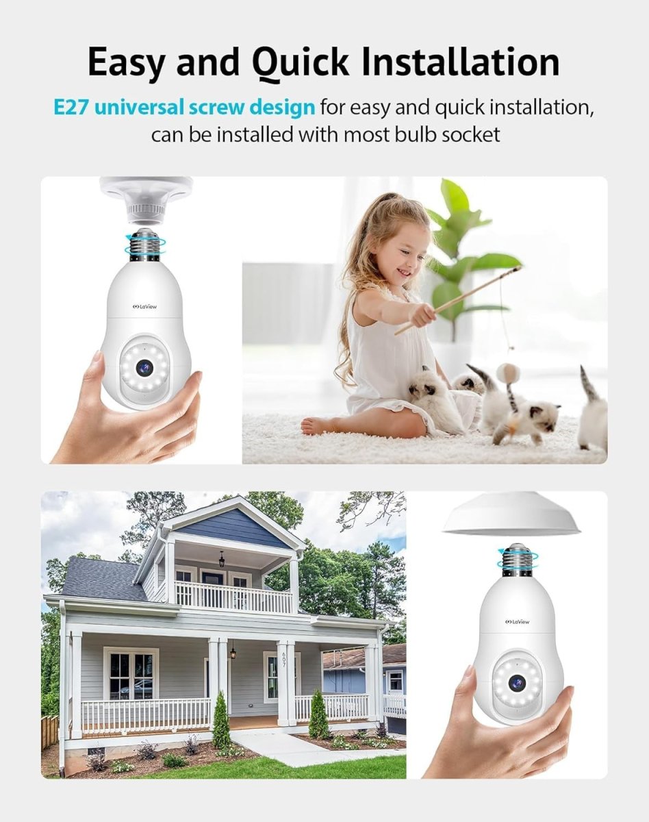 4MP Bulb Security Camera 360° WiFi 2K Night Vision Motion Tracking - Kwikley