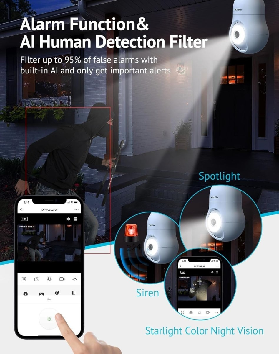 4MP Bulb Security Camera 360° WiFi 2K Night Vision Motion Tracking - Kwikley