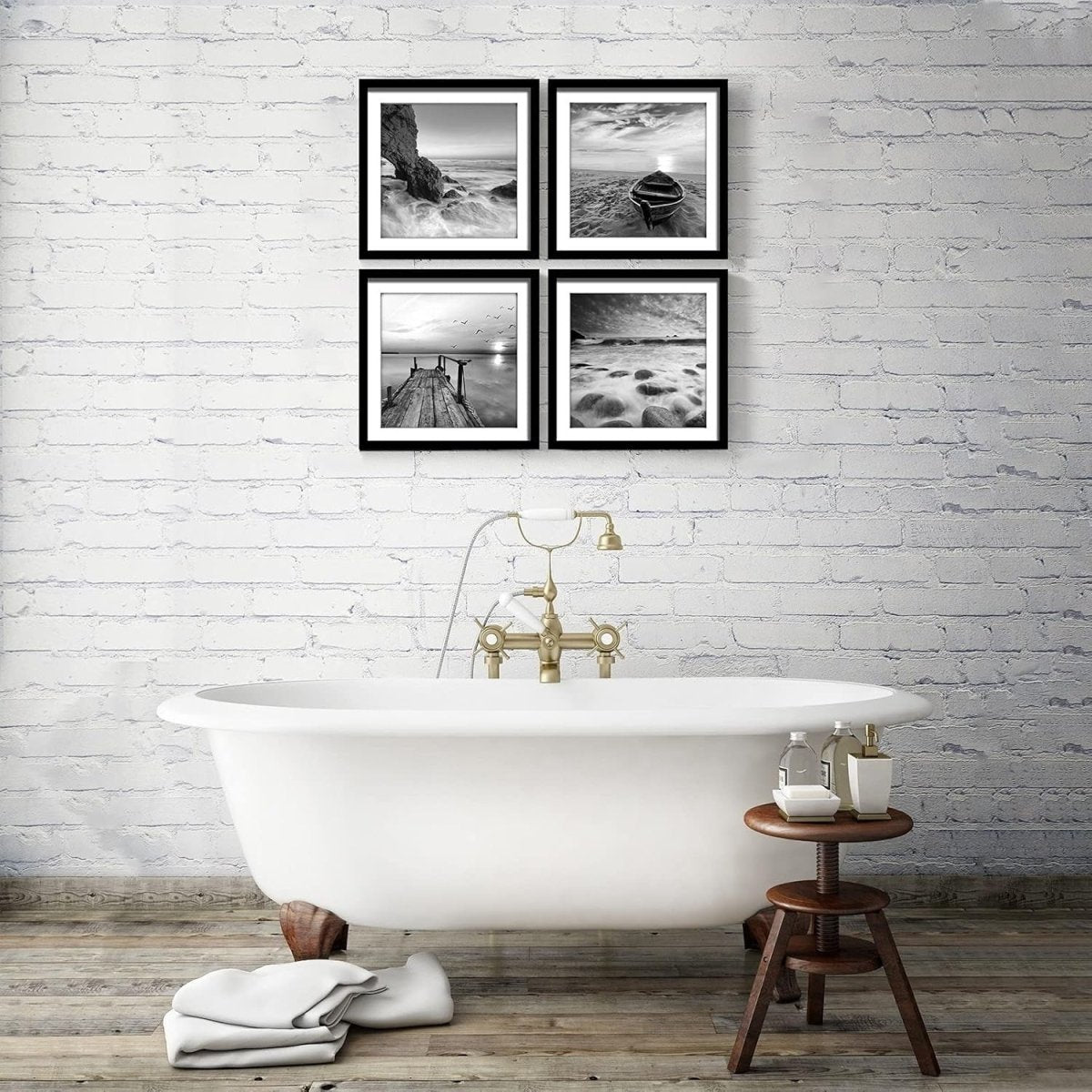 4‑Panel Seascape Beach & Boat Canvas Wall Art – Framed Ready to Hang - Kwikley
