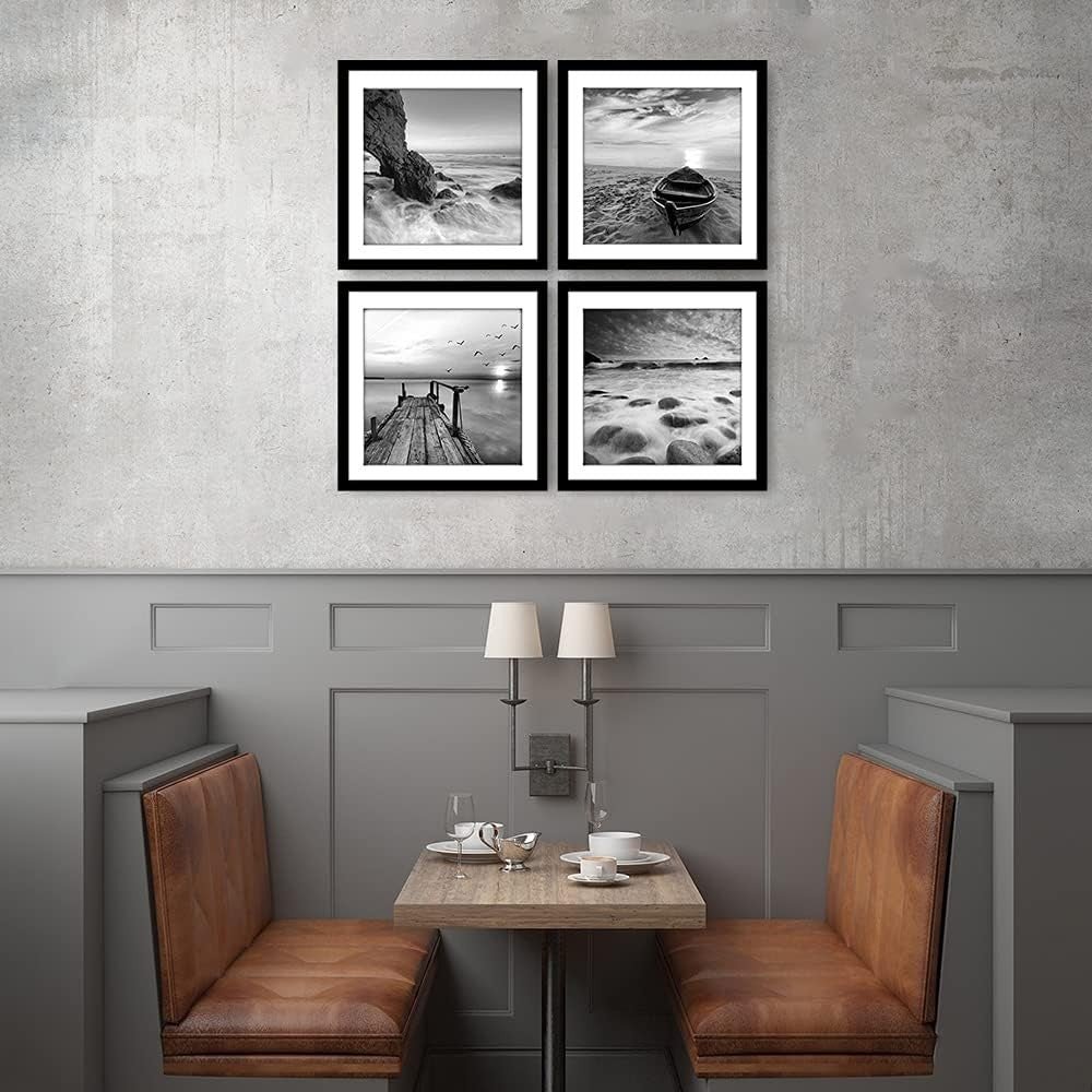 4‑Panel Seascape Beach & Boat Canvas Wall Art – Framed Ready to Hang - Kwikley