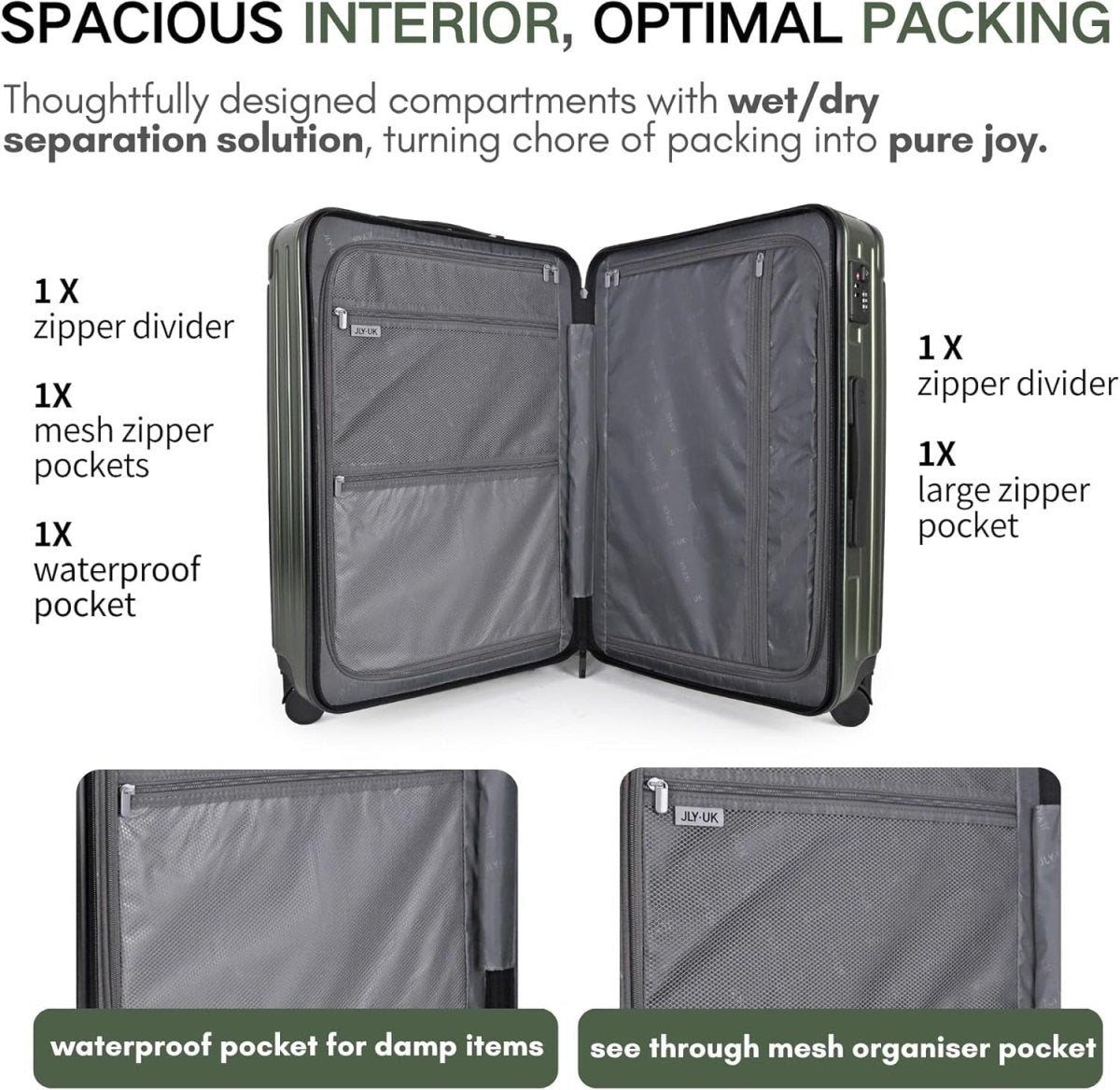 4pc Luggage Set Cabin Medium Large Vanity TSA Lock Spinner Cupholder - Kwikley
