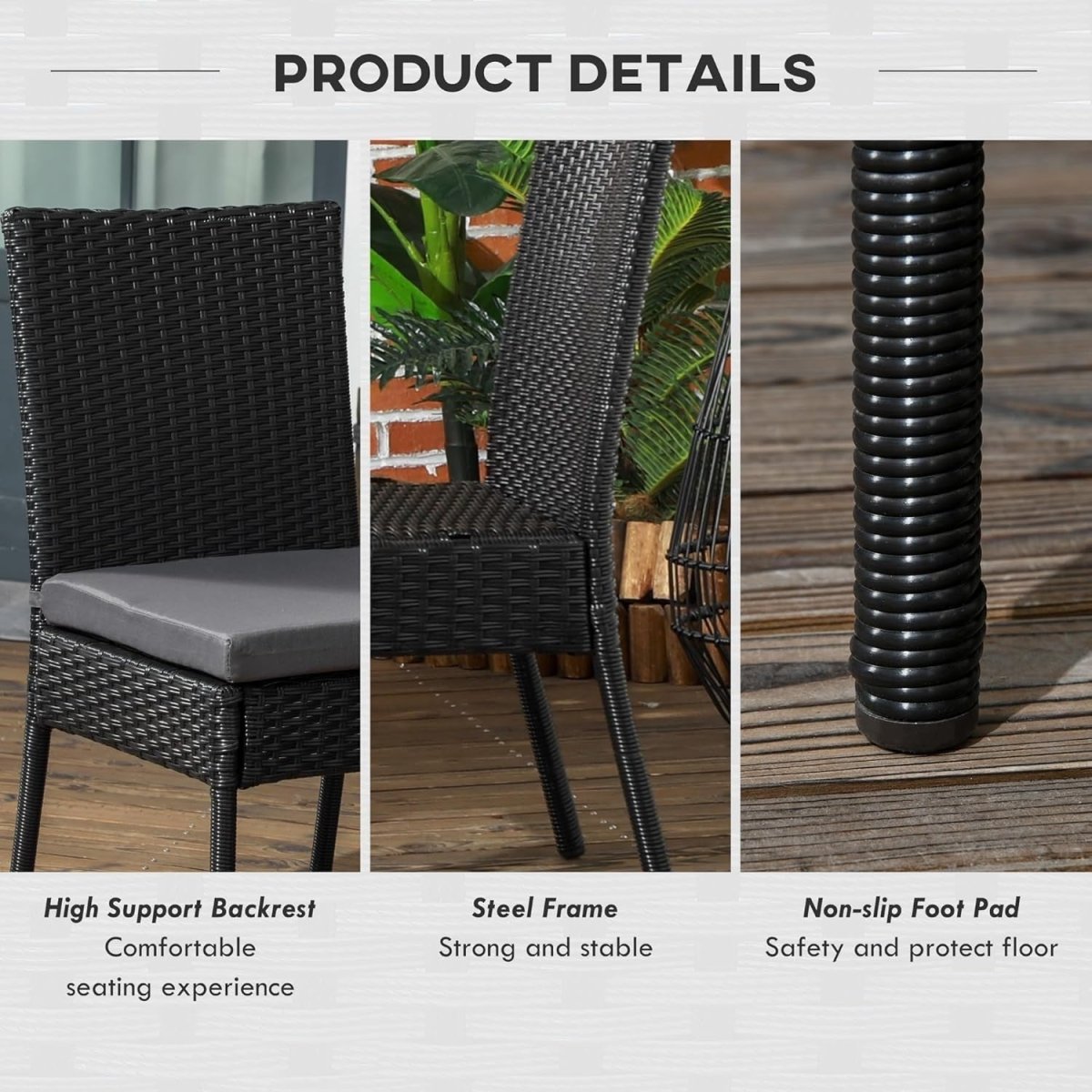 4pc Outdoor Rattan Dining Chairs Set with Cushions Compact Patio Seating - Kwikley