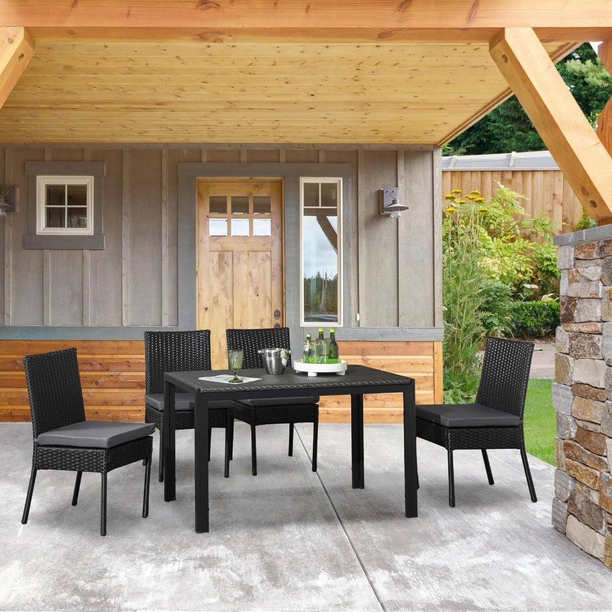 4pc Outdoor Rattan Dining Chairs Set with Cushions Compact Patio Seating - Kwikley