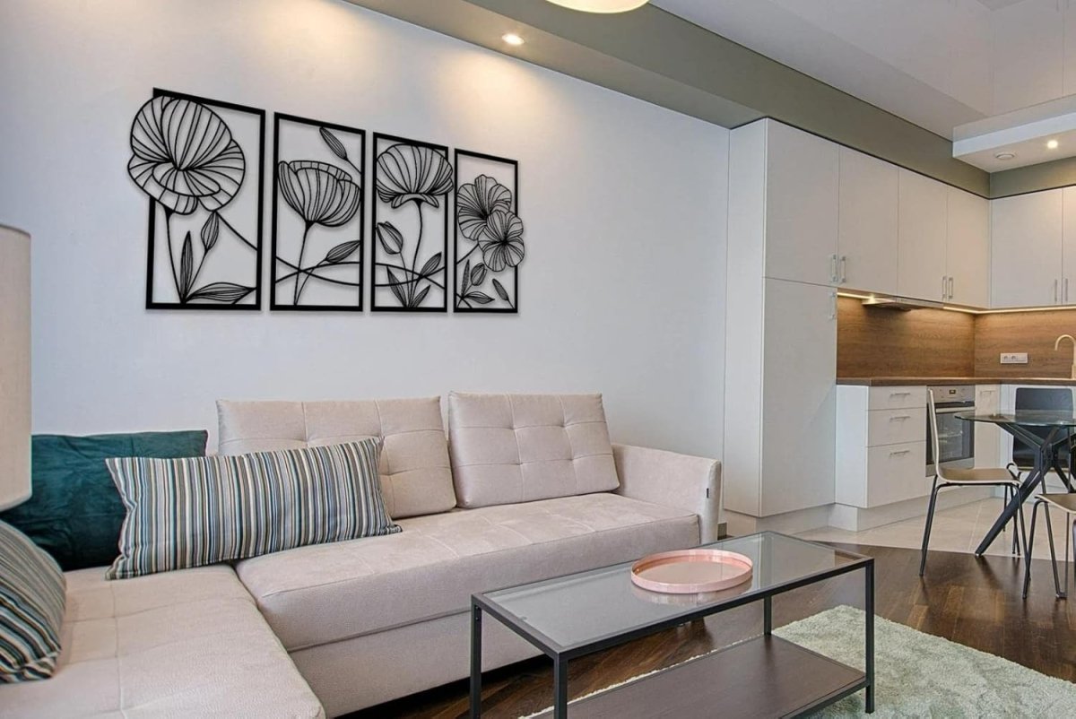 4PCS Metal Lotus Wall Art Black Minimalist Floral Decor - Kwikley