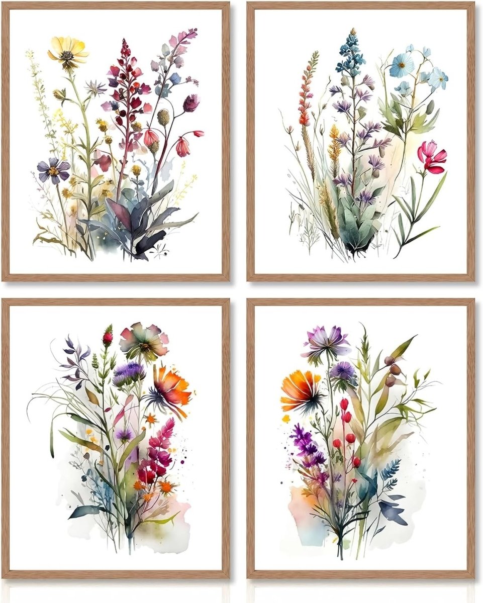 4pcs Watercolour Floral Canvas Wall Art 8x10 Unframed - Kwikley