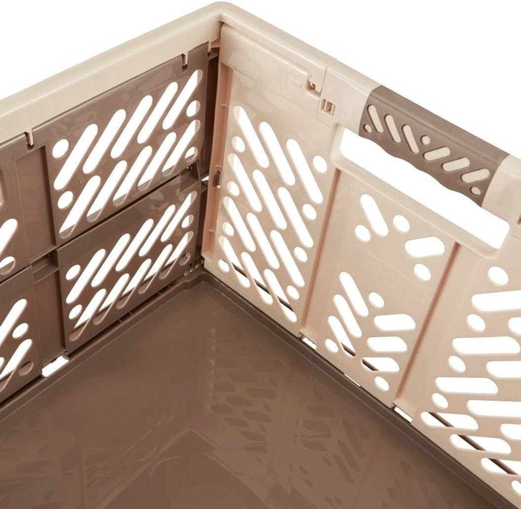 4x 45L Folding Storage Crates 54x37x28cm Heavy Duty Beige - Kwikley
