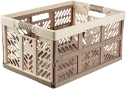 4x 45L Folding Storage Crates 54x37x28cm Heavy Duty Beige - Kwikley