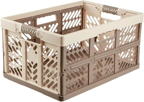 4x 45L Folding Storage Crates 54x37x28cm Heavy Duty Beige - Kwikley