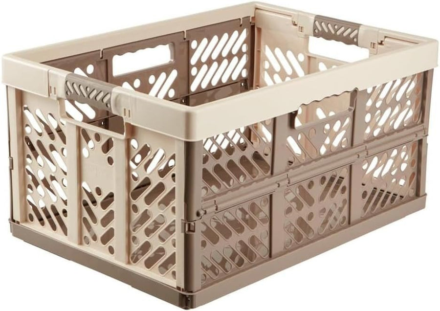 4x 45L Folding Storage Crates 54x37x28cm Heavy Duty Beige - Kwikley