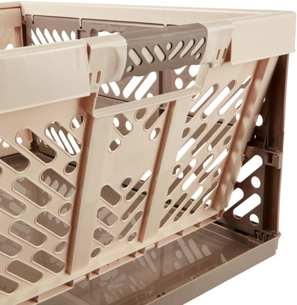 4x 45L Folding Storage Crates 54x37x28cm Heavy Duty Beige - Kwikley