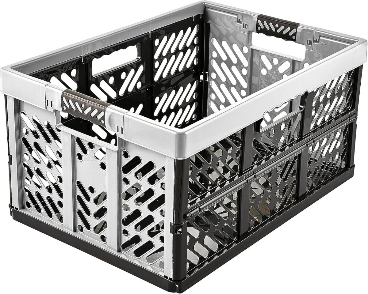 4x 45L Heavy Duty Folding Storage Crates 54x37x28cm Grey - Kwikley