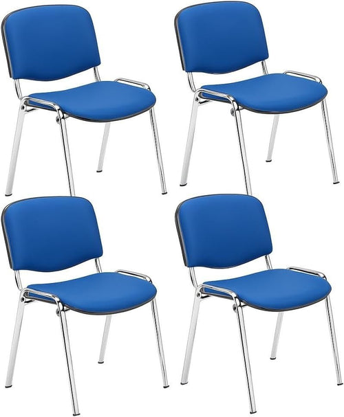 4x Heavy Duty Meeting Chairs PU Blue Stackable 115kg - Kwikley