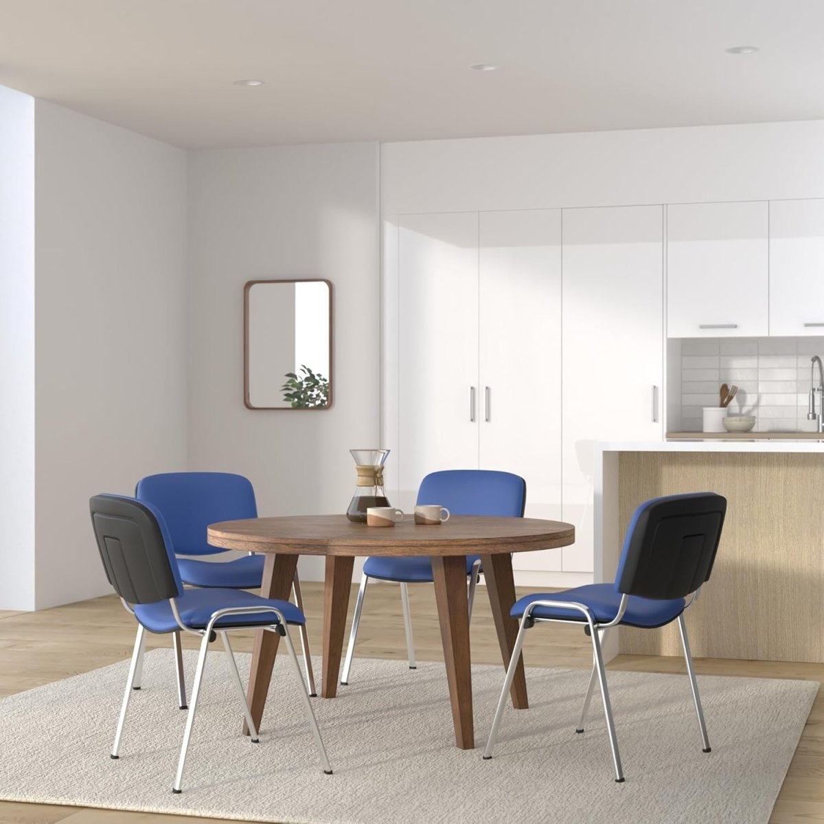 4x Heavy Duty Meeting Chairs PU Blue Stackable 115kg - Kwikley