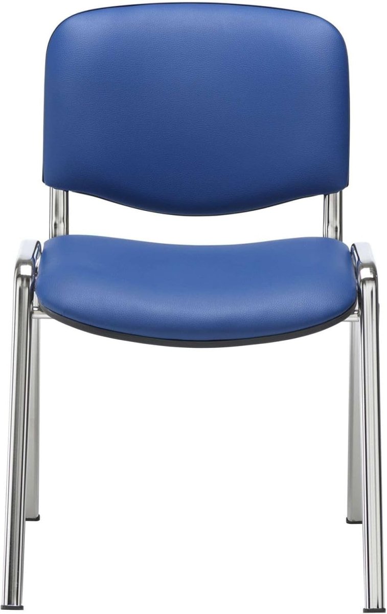 4x Heavy Duty Meeting Chairs PU Blue Stackable 115kg - Kwikley