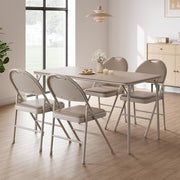 4x Padded Folding Chairs PU Leather Metal Frame 160kg Beige - Kwikley