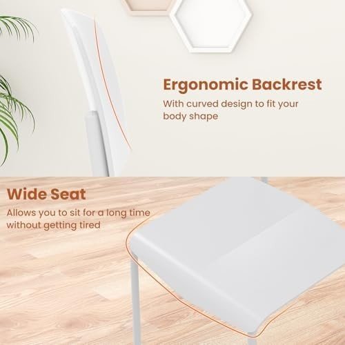 4x Stackable Dining Chairs White Ergonomic Kitchen Seat - Kwikley