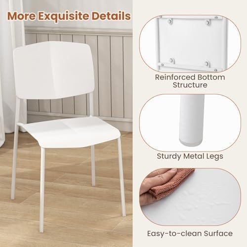 4x Stackable Dining Chairs White Ergonomic Kitchen Seat - Kwikley