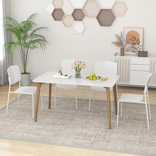 4x Stackable Dining Chairs White Ergonomic Kitchen Seat - Kwikley