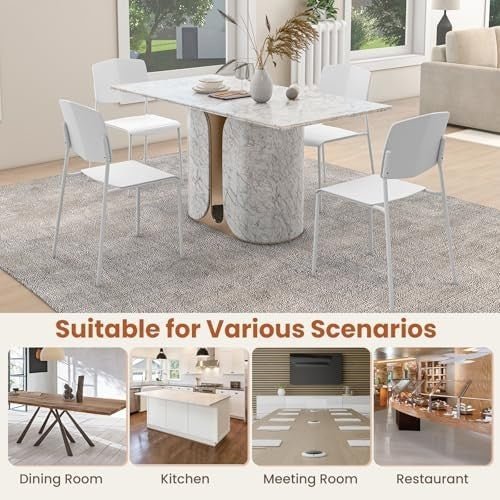 4x Stackable Dining Chairs White Ergonomic Kitchen Seat - Kwikley