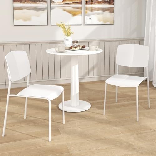 4x Stackable Dining Chairs White Ergonomic Kitchen Seat - Kwikley