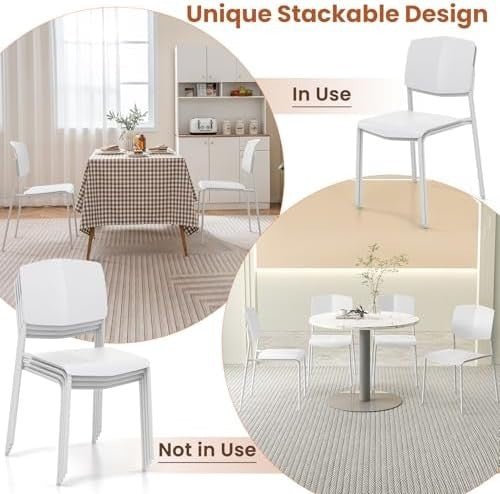 4x Stackable Dining Chairs White Ergonomic Kitchen Seat - Kwikley