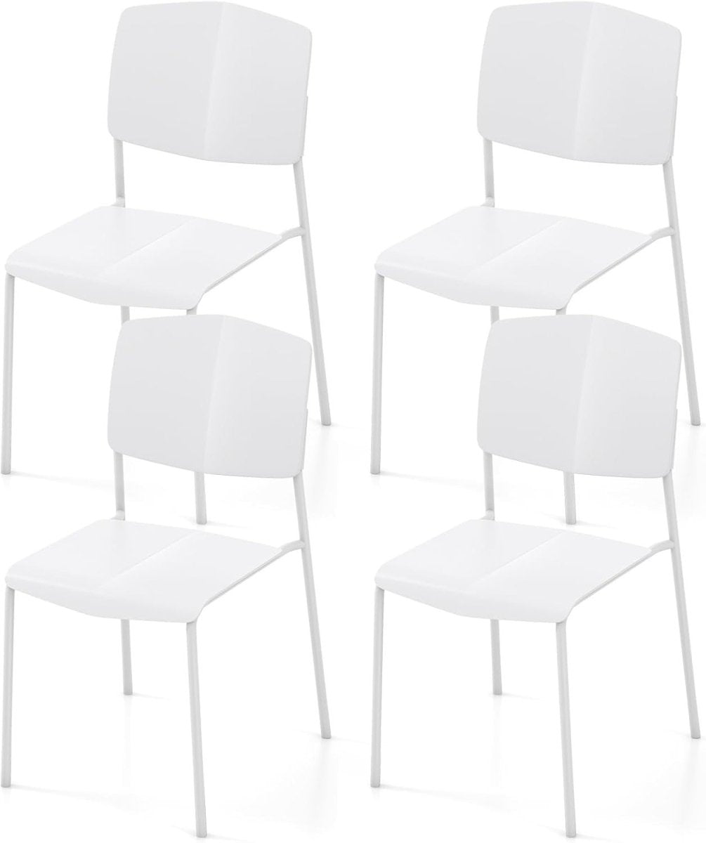 4x Stackable Dining Chairs White Ergonomic Kitchen Seat - Kwikley