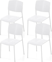 4x Stackable Dining Chairs White Ergonomic Kitchen Seat - Kwikley