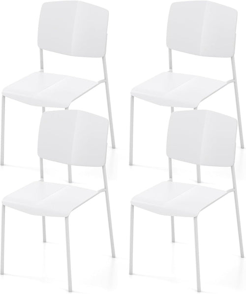 4x Stackable Dining Chairs White Ergonomic Kitchen Seat - Kwikley