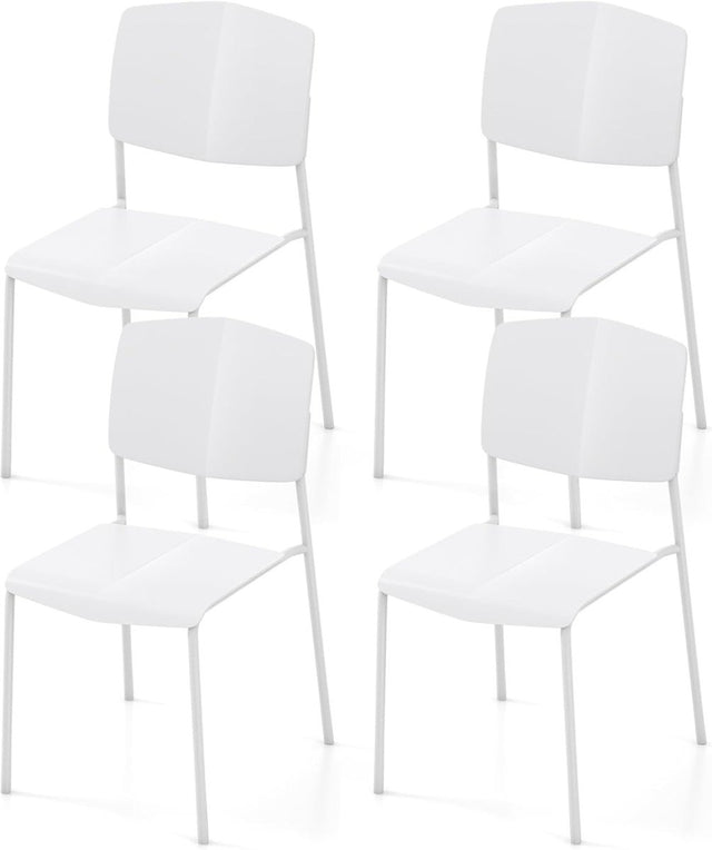 4x Stackable Dining Chairs White Ergonomic Kitchen Seat