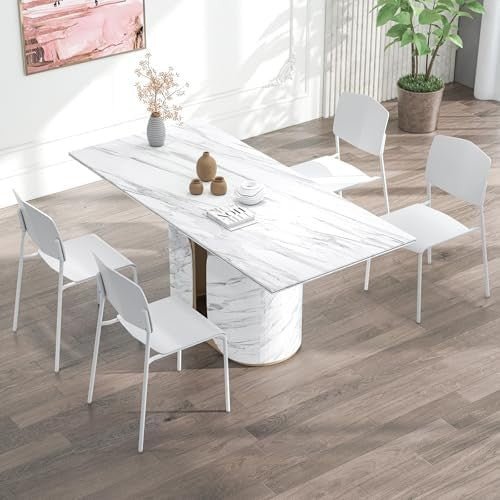 4x Stackable Dining Chairs White Ergonomic Kitchen Seat - Kwikley
