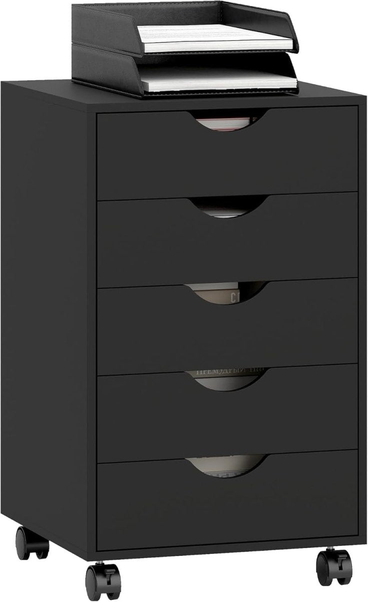 5 Drawer Mobile Filing Cabinet Under Desk Office Storage with Wheels Black - Kwikley